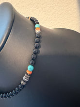 Load image into Gallery viewer, Men’s sterling silver black onyx turquoise necklace 18 inch