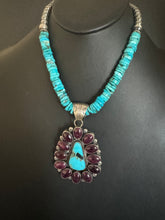 Load image into Gallery viewer, Navajo sterling silver turquoise purple spiny pendant