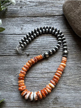Load image into Gallery viewer, Sterling Silver Orange Spiny Oyster W Pearls Bead Necklace 18 inch