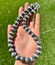 Load image into Gallery viewer, 14mm 30 Inch 925 Sterling Silver Oxidized Pearls Bead Necklace Southwestern