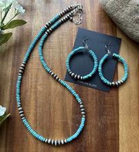 Load image into Gallery viewer, Southwestern Sterling Silver Blue Turquoise Pearls Bead Necklace Earrings Set