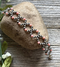 Load image into Gallery viewer, Floral Sterling Silver Pink Conch Pearls Bead Bracelet. 6.5 Inch
