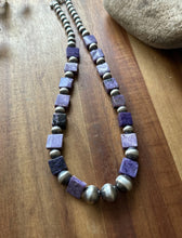 Load image into Gallery viewer, Sterling Silver Purple Charoite W Pearls Bead Necklace. 18 Inch Gift