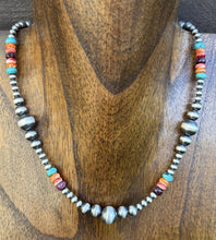 Load image into Gallery viewer, Sterling Silver Multi Stone Pearls 4mm-10mm Choker Bead Necklace 16 inch