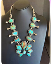Load image into Gallery viewer, Native american sterling silver royston squash blossom necklace