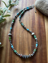 Load image into Gallery viewer, Sterling Silver Brown Wild Horse Turquoise Bead Necklace. 22 inch. Gift