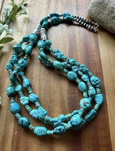 Load image into Gallery viewer, Sterling Silver Multi Strand Turquoise Nuggets Bead Necklace. 28 inch. Gift