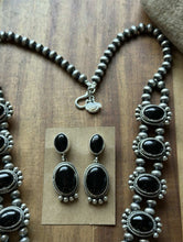 Load image into Gallery viewer, Navajo Sterling Silver Black Onyx Squash Blossom Naja Necklace Earrings Set LY