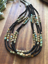 Load image into Gallery viewer, Sterling Silver Multi Strand Black Onyx Turquoise Bead Necklace. 22 Inch