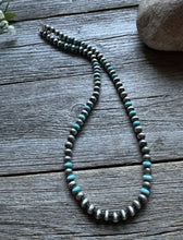 Load image into Gallery viewer, Sterling Silver Blue Turquoise W 6mm Pearls Bead Necklace. 18 inch