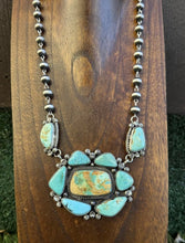 Load image into Gallery viewer, Navajo Sterling Silver Turquoise Cluster Pendant Rosary Bead Necklace 20 Inch KY