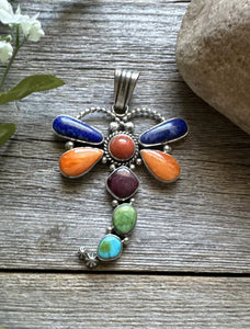 Navajo Sterling Silver Multi Stone Turquoise Dragonfly Pendant Charles Johnson