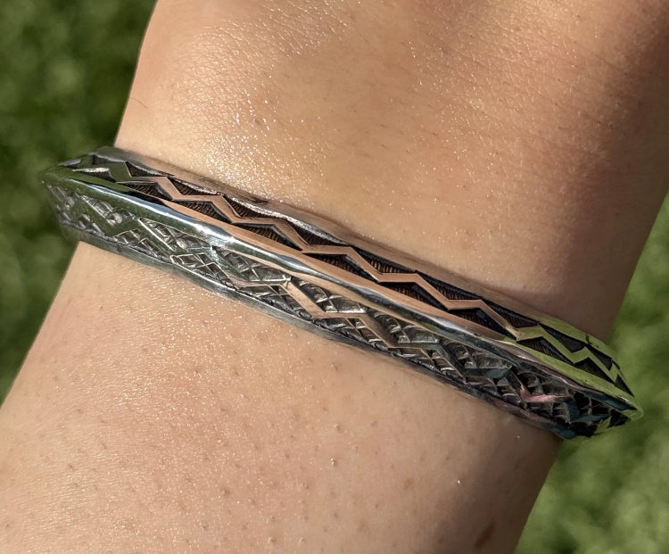 Sunshine Reeves Sterling Silver Stacker Cuff Bracelet Navajo Gift