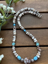 Load image into Gallery viewer, Sterling Silver Brown Wild Horse Turquoise Bead Necklace. 18 Inch. Gift