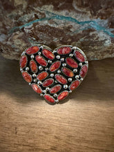 Load image into Gallery viewer, Navajo sterling silver adjustable red spiny oyster heart ring