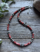 Load image into Gallery viewer, Southwestern Sterling Silver Red Spiny Oyster Pearls Bead Necklace 18 inch