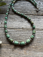 Load image into Gallery viewer, Sterling Silver Green Graduated Turquoise Nuggets Bead Necklace 21 inch