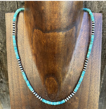 Load image into Gallery viewer, Southwestern Sterling Silver 4mm Blue Turquoise W Pearls Bead Necklace. 18 inch