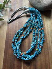 Load image into Gallery viewer, Sterling Silver Multi Strand Stone Blue Turquoise Bead Necklace. 24 inch