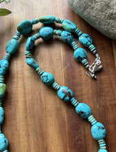 Load image into Gallery viewer, Sterling Silver Blue Turquoise Nuggets W Pearls Bead Necklace. 24 inch