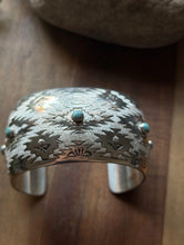 Load image into Gallery viewer, Navajo Native American Sterling Silver Turquoise Cuff Bracelet T