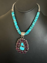 Load image into Gallery viewer, Navajo sterling silver turquoise purple spiny pendant