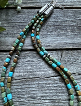 Load image into Gallery viewer, Sterling Silver Multi 2 Strand Blue Green Turquoise Bead Necklace. 20 inch