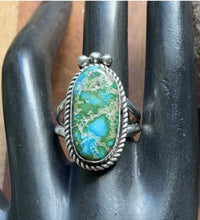 Load image into Gallery viewer, Native American Sterling Silver Sonoran Gold Turquoise Ring. Size 9 Adjustable E