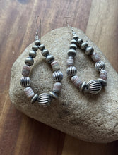 Load image into Gallery viewer, Pink Rhodochrosite Sterling Silver Pearls Bead Earrings 2.75 Inch