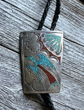 Load image into Gallery viewer, Native American 925 Sterling Silver Turquoise Coral Inlay Bolo Tie Pendant