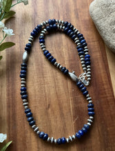 Load image into Gallery viewer, Sterling Silver Blue Lapis W Multi Bead Pearls Necklace. 24 inch. Gift