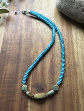 Load image into Gallery viewer, Sterling Silver Blue Green Turquoise Nuggets Bead Necklace 18 inch Gift