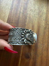 Load image into Gallery viewer, Navajo sterling silver white buffalo turquoise cuff bracelet