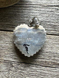 Navajo Sterling Silver White Buffalo Turquoise Heart Pendant. H Piasso