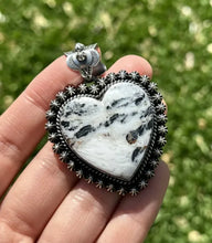 Load image into Gallery viewer, Navajo Sterling Silver White Buffalo Turquoise Heart Pendant. H Piasso