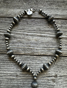 Sterling Silver Pearls W Corrugated Bead Necklace. 22 Inch