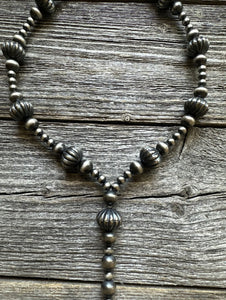 Sterling Silver Pearls W Corrugated Bead Necklace. 22 Inch