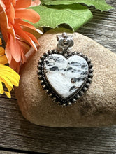 Load image into Gallery viewer, Navajo Sterling Silver White Buffalo Turquoise Heart Pendant. H Piasso
