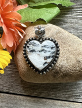 Load image into Gallery viewer, Navajo Sterling Silver White Buffalo Turquoise Heart Pendant. H Piasso