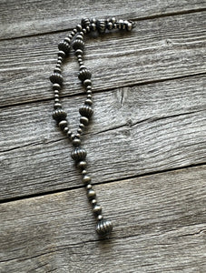 Sterling Silver Pearls W Corrugated Bead Necklace. 22 Inch