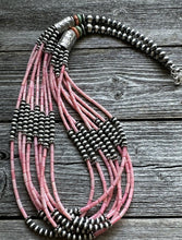 Load image into Gallery viewer, Sterling Silver Multi Strand Pink Coral W Pearls Bead Necklace 30 Inch