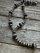 Load image into Gallery viewer, Sterling Silver Pearls W Corrugated Bead Necklace. 22 Inch