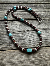 Load image into Gallery viewer, Sterling Silver Purple Spiny Oyster W Turquoise Bead Necklace. 24 Inch