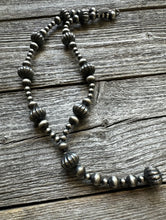 Load image into Gallery viewer, Sterling Silver Pearls W Corrugated Bead Necklace. 22 Inch