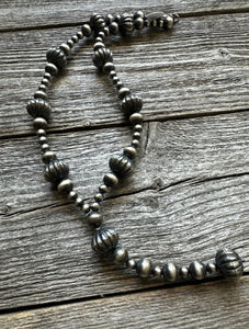 Sterling Silver Pearls W Corrugated Bead Necklace. 22 Inch