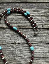 Load image into Gallery viewer, Sterling Silver Purple Spiny Oyster W Turquoise Bead Necklace. 24 Inch
