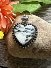 Load image into Gallery viewer, Navajo Sterling Silver White Buffalo Turquoise Heart Pendant. H Piasso