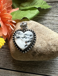 Navajo Sterling Silver White Buffalo Turquoise Heart Pendant. H Piasso