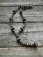 Load image into Gallery viewer, Sterling Silver Pearls W Corrugated Bead Necklace. 22 Inch