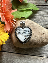 Load image into Gallery viewer, Navajo Sterling Silver White Buffalo Turquoise Heart Pendant. H Piasso